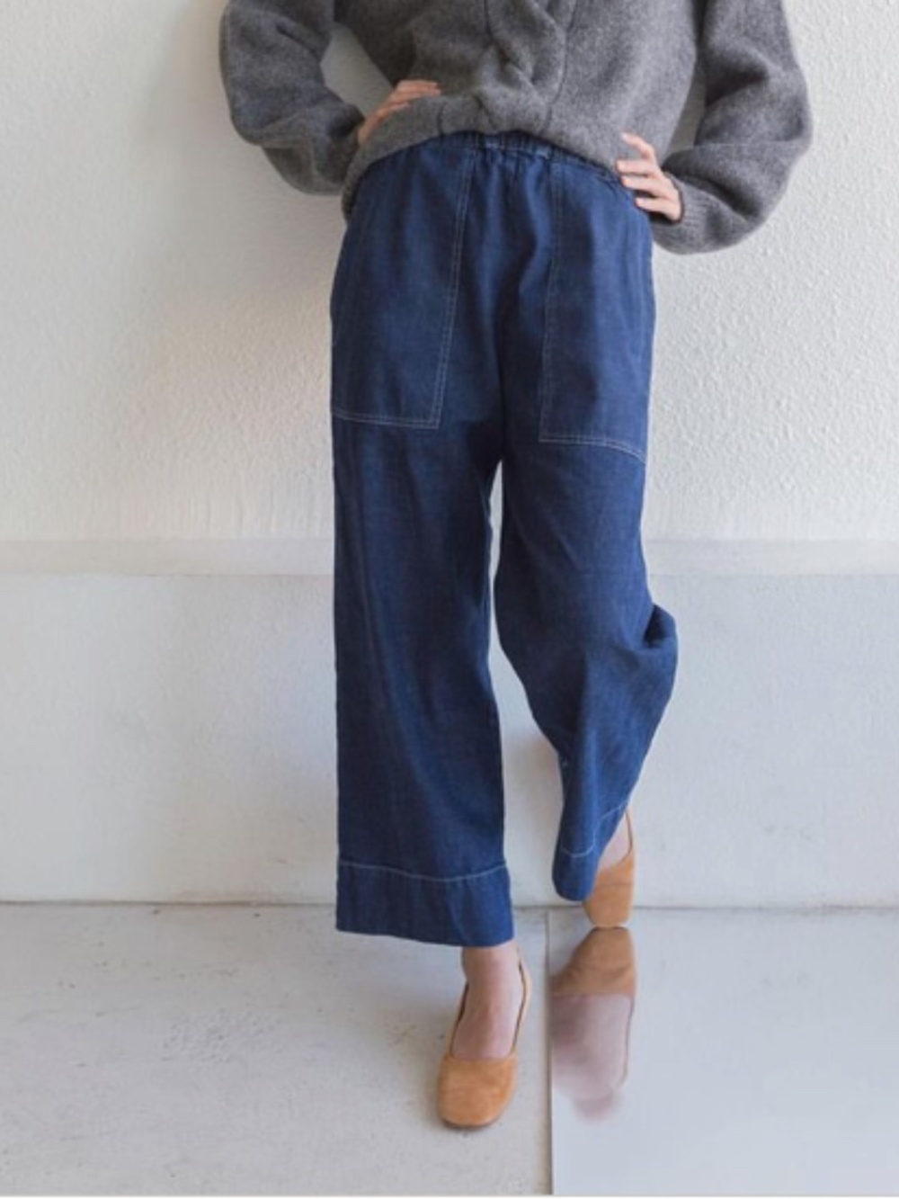 MICAELA GREG The Utility Pant in True Indigo Elastic Waist Jeans Denim Trousers